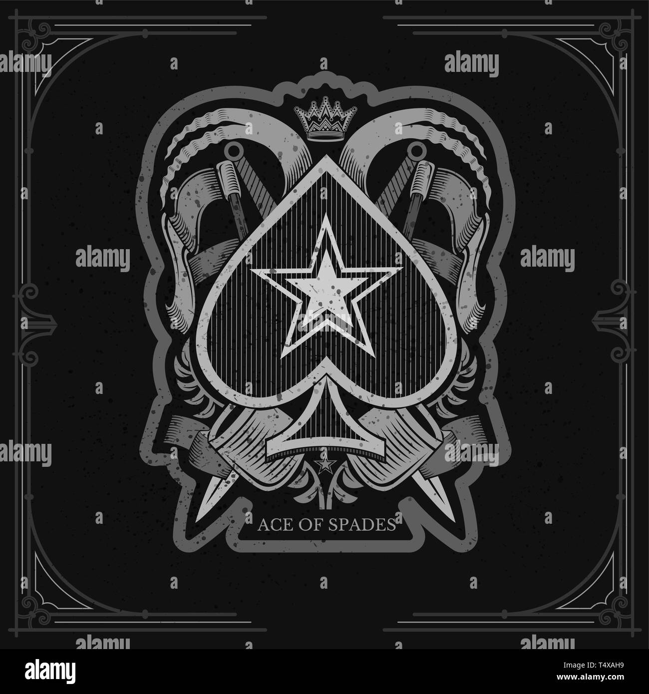 Ace of spades with vintage military elements around. White on black