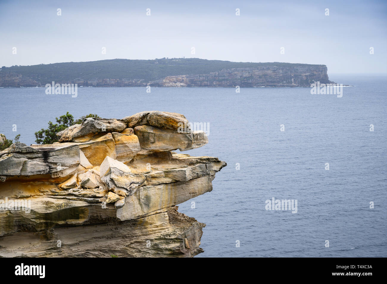 View of North Head, Sydney Harbour, seen from The Gap cliffs on South Head, eastern Sydney, New South Wales, Australia. Stock Photo