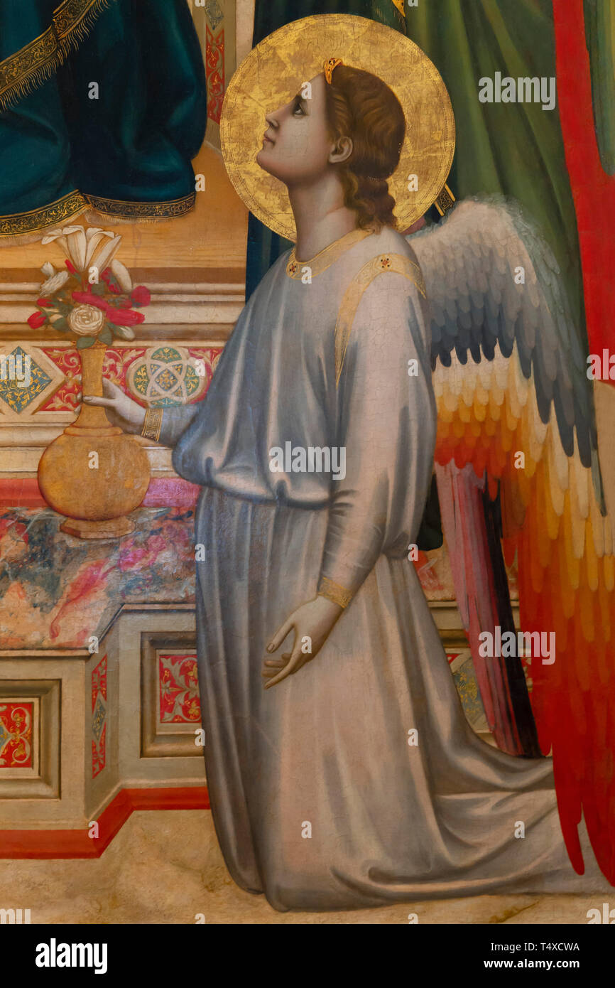 Ognissanti Madonna, Ognissanti Maesta, Madonna and Child Enthroned with Angels and Saints, detail, Giotto di Bondone, circa 1306-1310 Galleria degli U Stock Photo