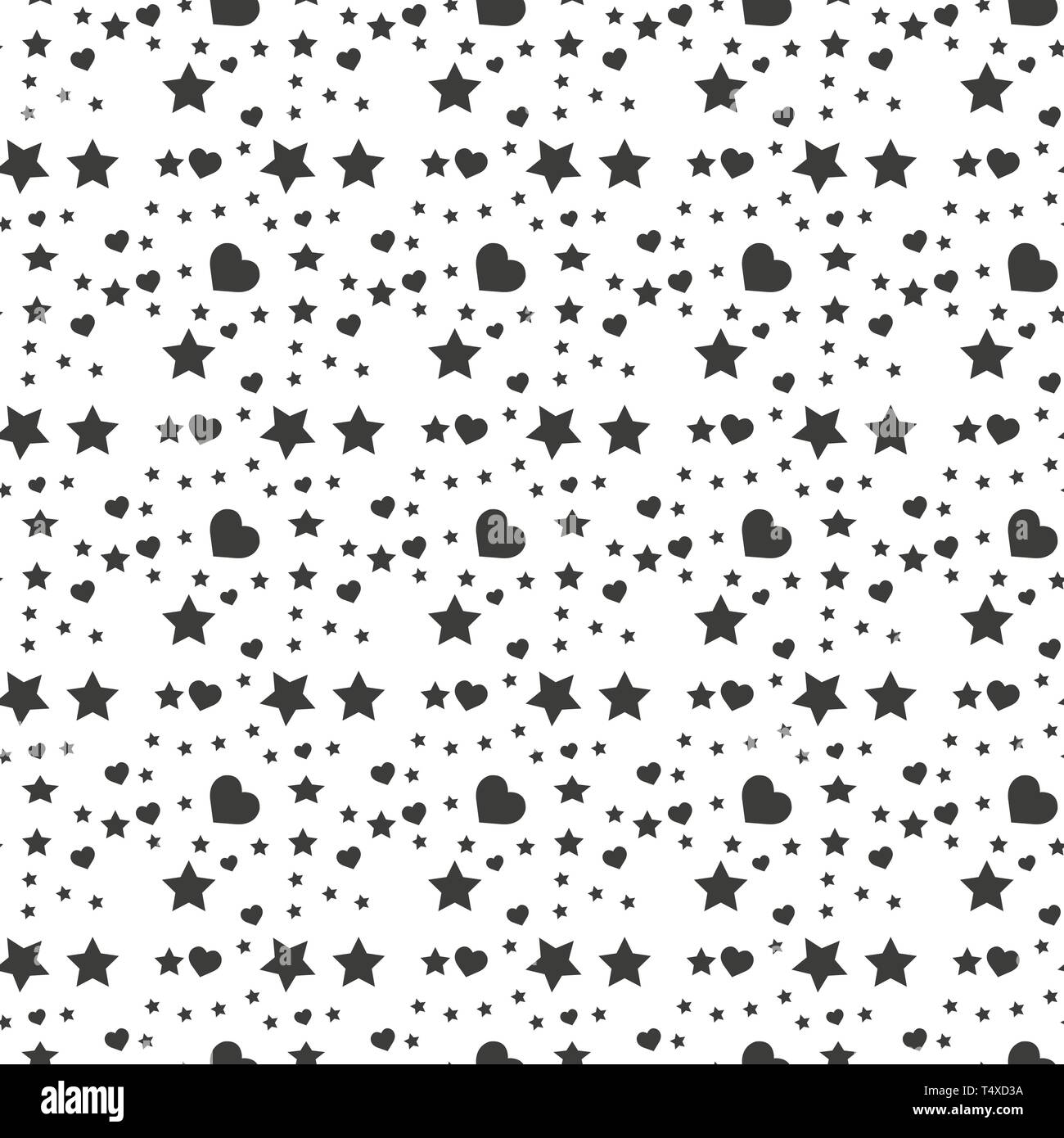 Seamless pattern with black hearts and stars on white background ...