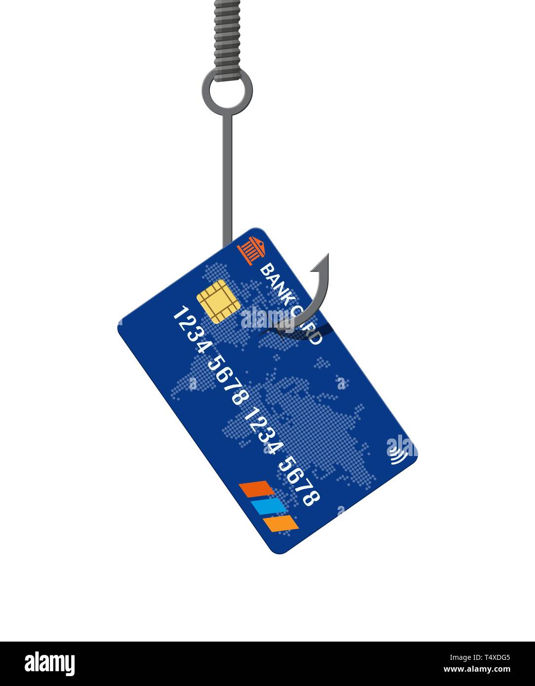 Plastic bank card on fishing hook. Money trap concept. Hidden wages, salaries black payments, tax evasion, bribe. Anti corruption. Vector illustration Stock Vector