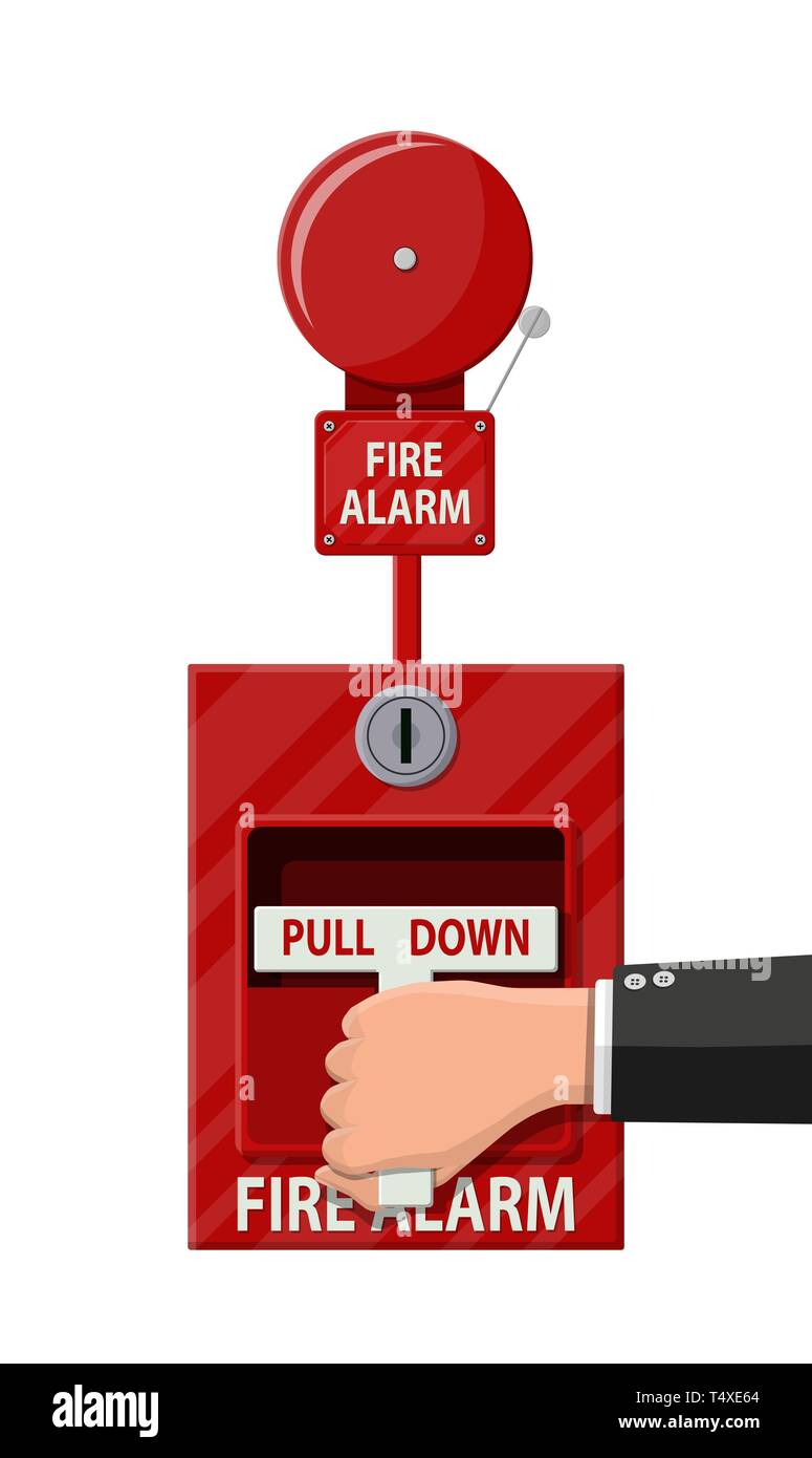 Hand switch fire alarm system. Fire equipment. Vector illustration in