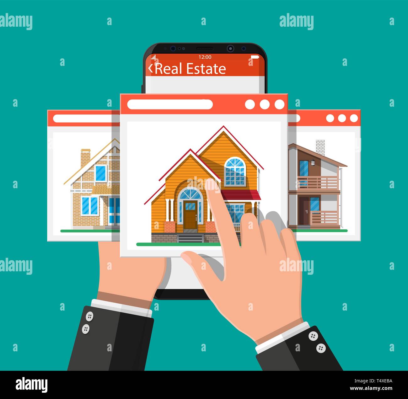 Mobile Smart Phone With Rent And Sell Apartments App Real Estate Sale And Rent House Mansion Vector Illustration In Flat Style Stock Vector Image Art Alamy