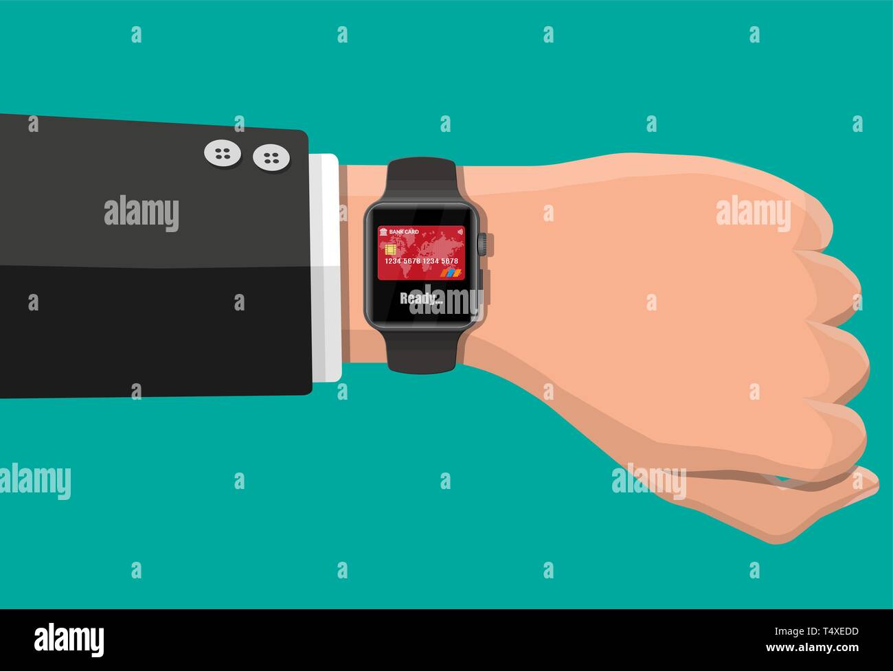 Smart watch contactless payments. Smartwatch on hand. Wireless, contactless  or cashless payments, rfid nfc. Vector illustration in flat style Stock  Vector Image & Art - Alamy