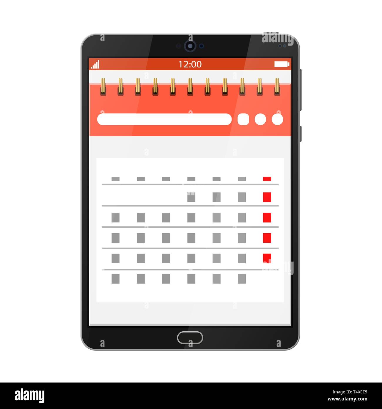 Paper spiral wall calendar in tablet pc. Calendar flat icon. Schedule