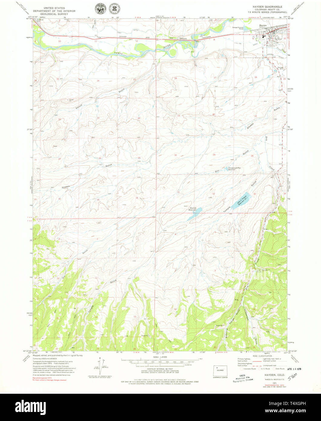 USGS TOPO Map Colorado CO Hayden 233257 1971 24000 Restoration Stock Photo