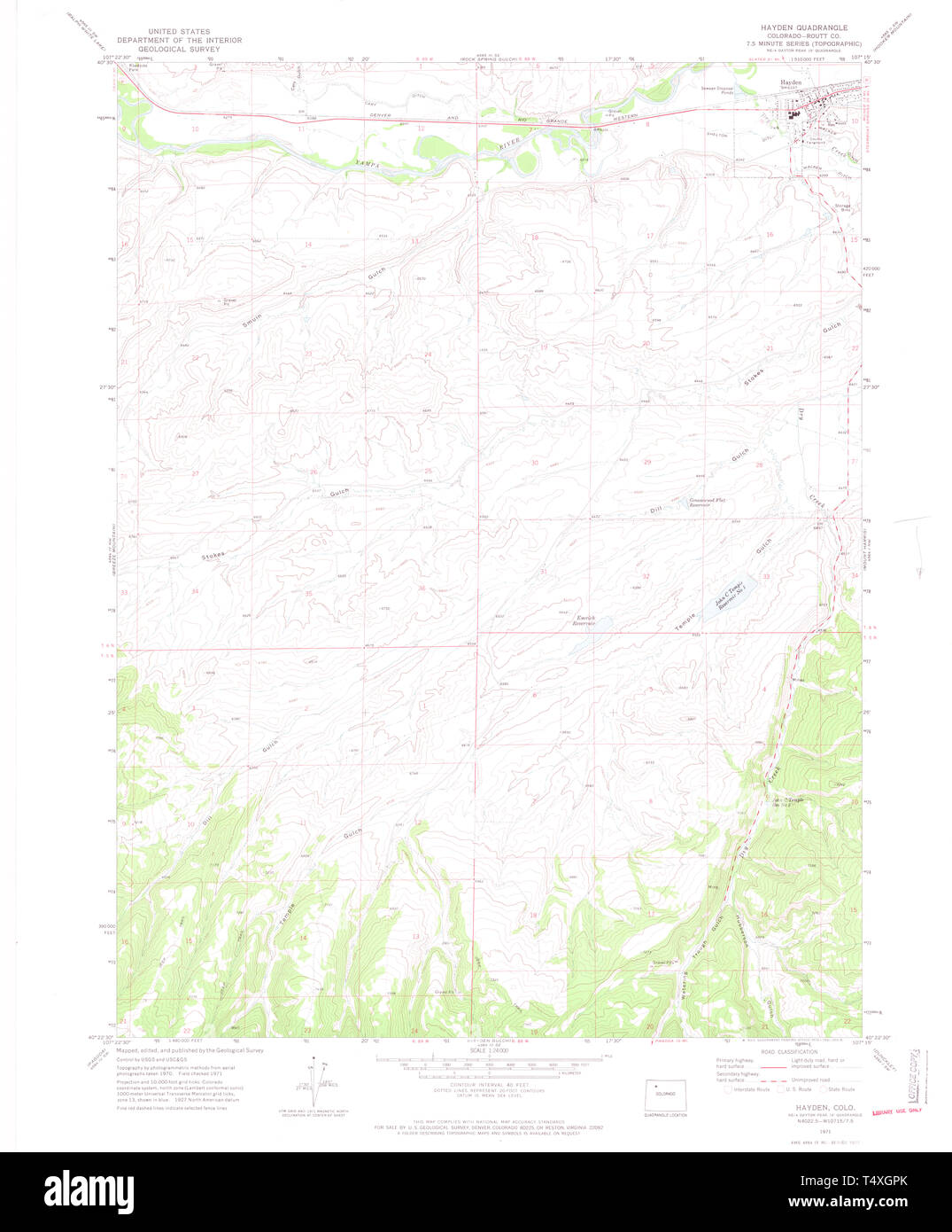USGS TOPO Map Colorado CO Hayden 450881 1971 24000 Restoration Stock Photo