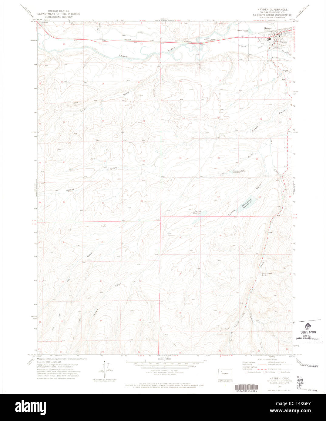 USGS TOPO Map Colorado CO Hayden 450882 1971 24000 Restoration Stock Photo