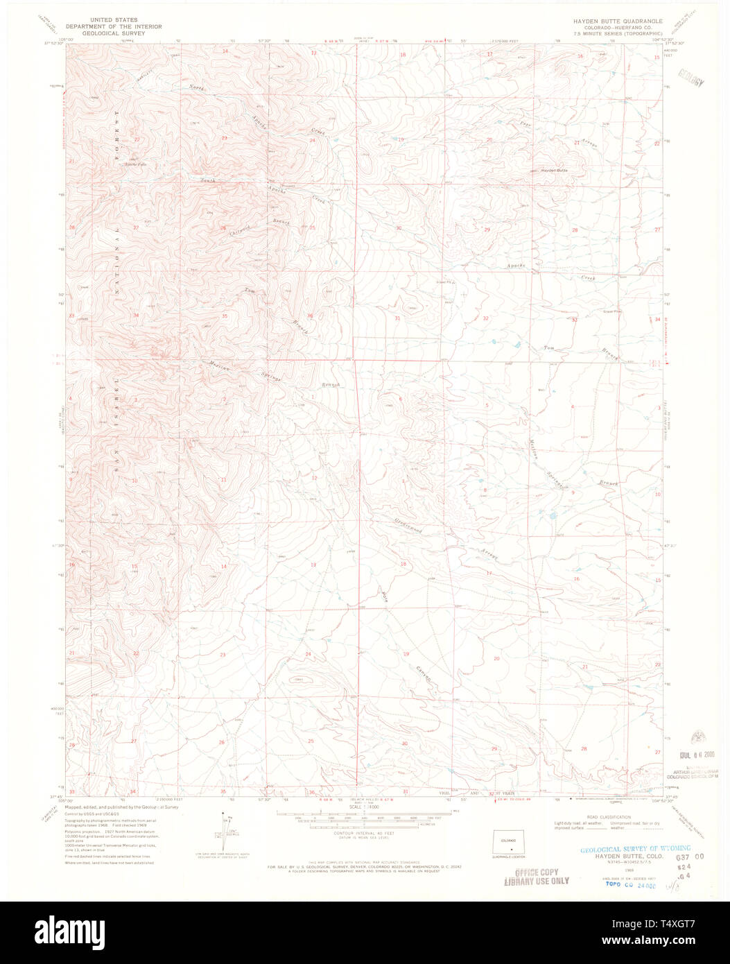 USGS TOPO Map Colorado CO Hayden Butte 450884 1969 24000 Restoration Stock Photo