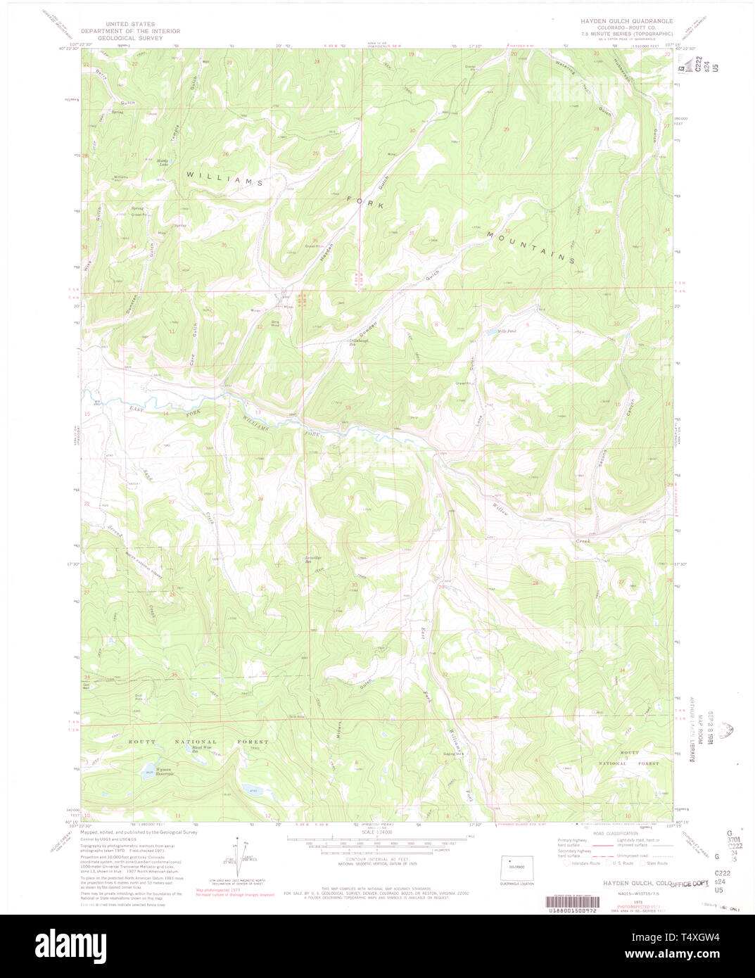 USGS TOPO Map Colorado CO Hayden Gulch 450885 1971 24000 Restoration Stock Photo