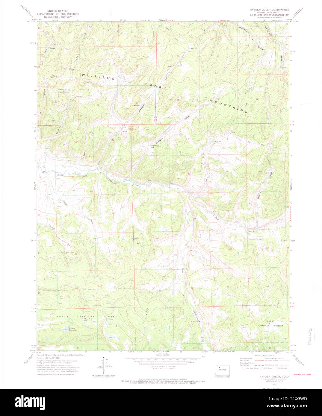 USGS TOPO Map Colorado CO Hayden Gulch 450886 1971 24000 Restoration Stock Photo