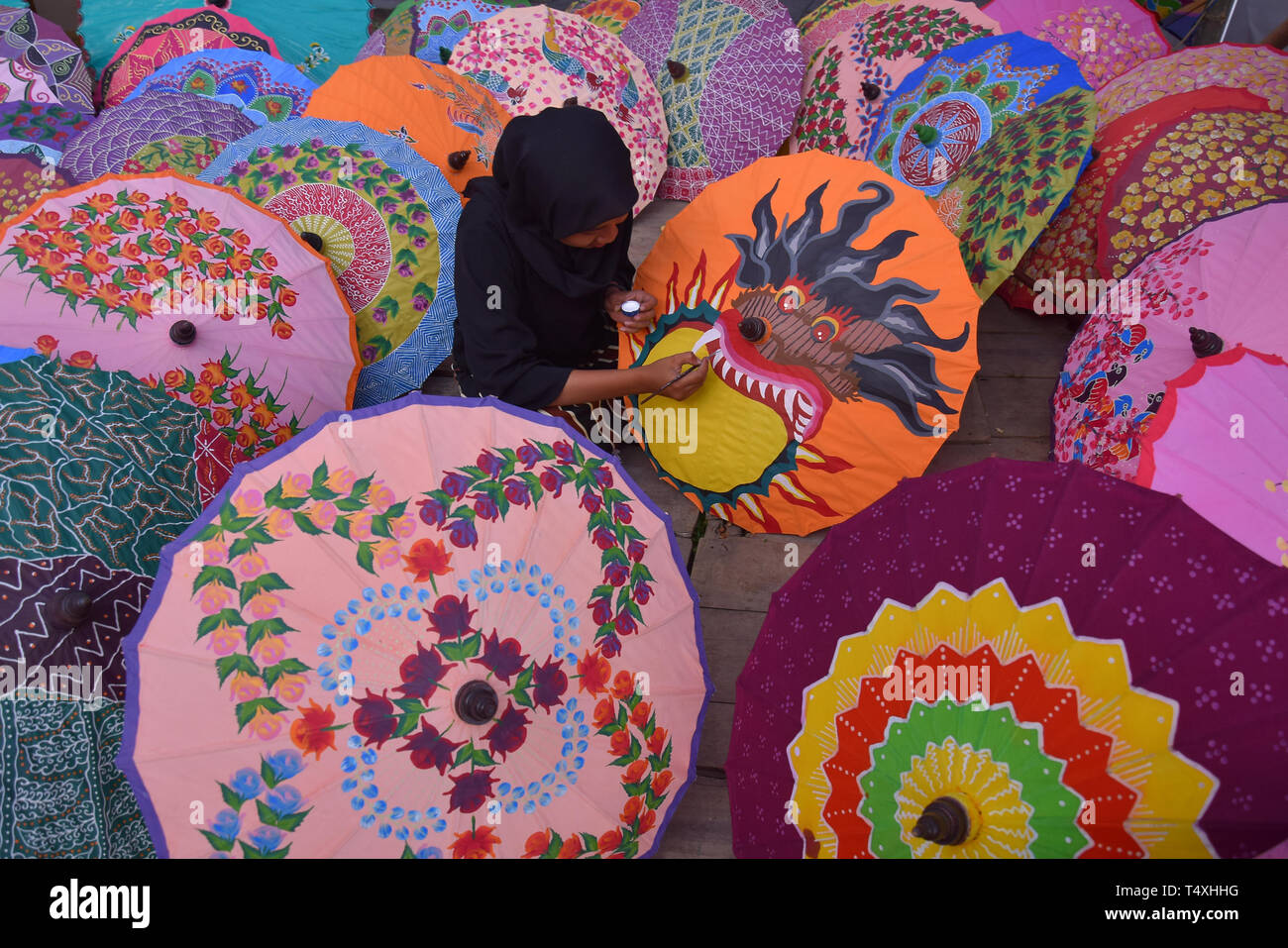 traditional umbrella craftsmen in Central Java, Indonesia, this umbrella is made of manually
