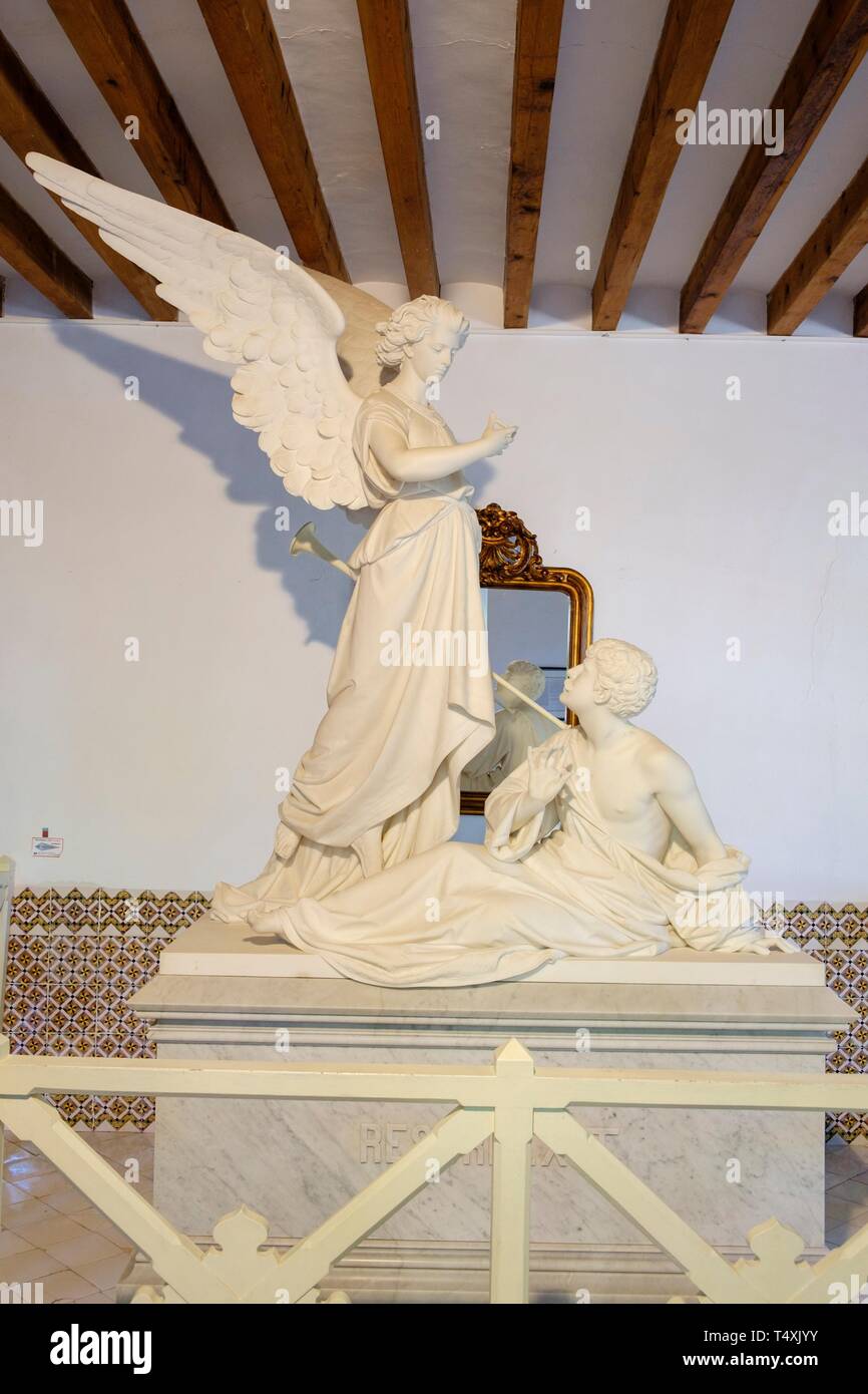 cenotafio de Wratislao Vivorny, escultura de Antonio Tantardini, Monasterio de Miramar,Valldemossa, Mallorca, balearic islands, Spain. Stock Photo