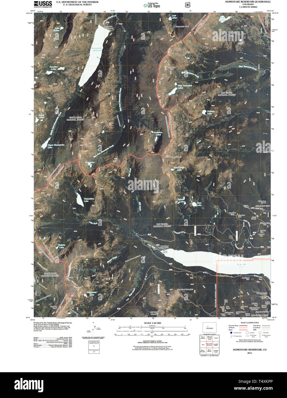 USGS TOPO Map Colorado CO Homestake Reservoir 20110503 TM Restoration Stock Photo