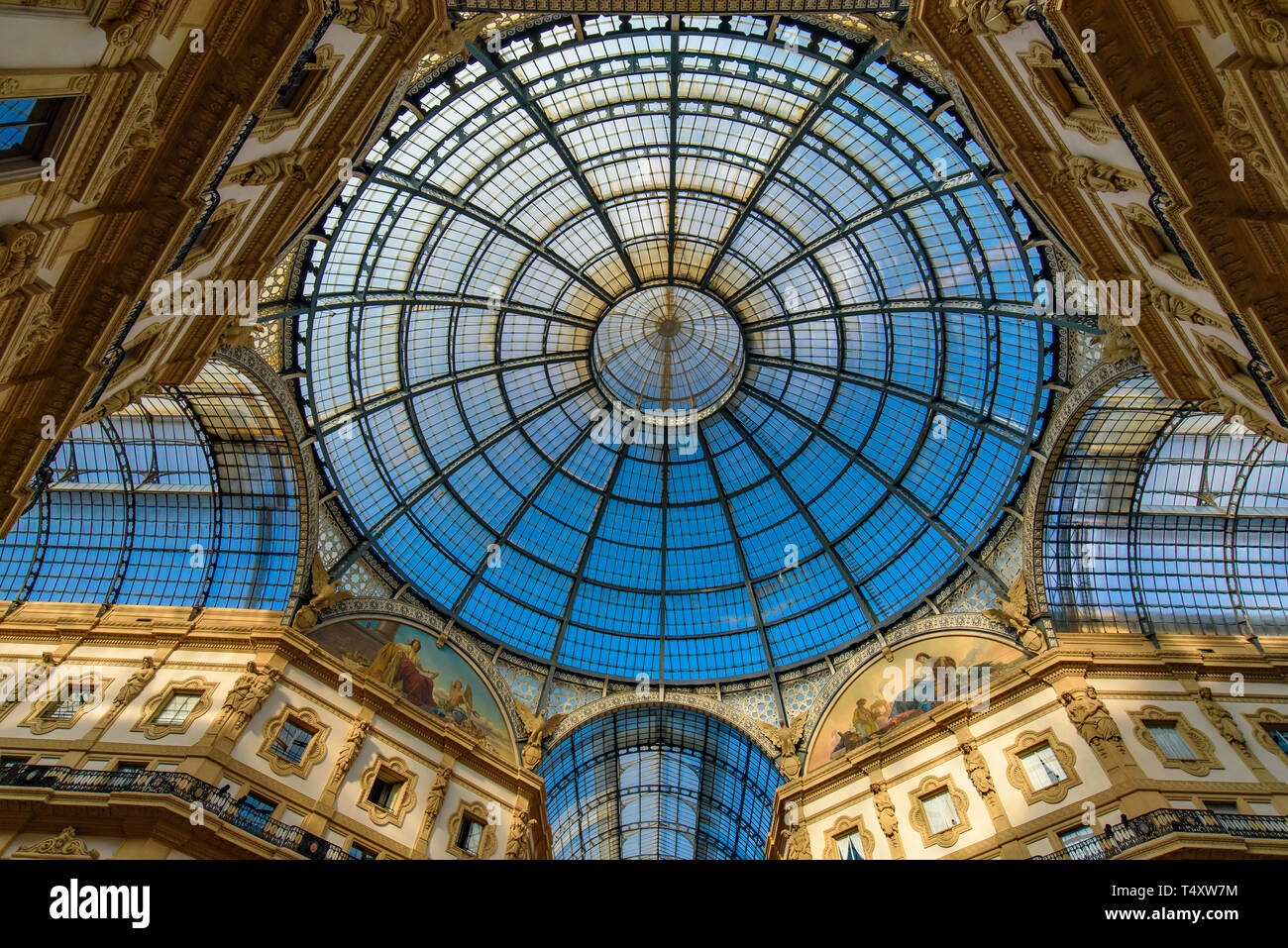 Glass dome of Galleria Vittorio Emanuele II in Milan, Italy's oldest shopping mall Stock Photo