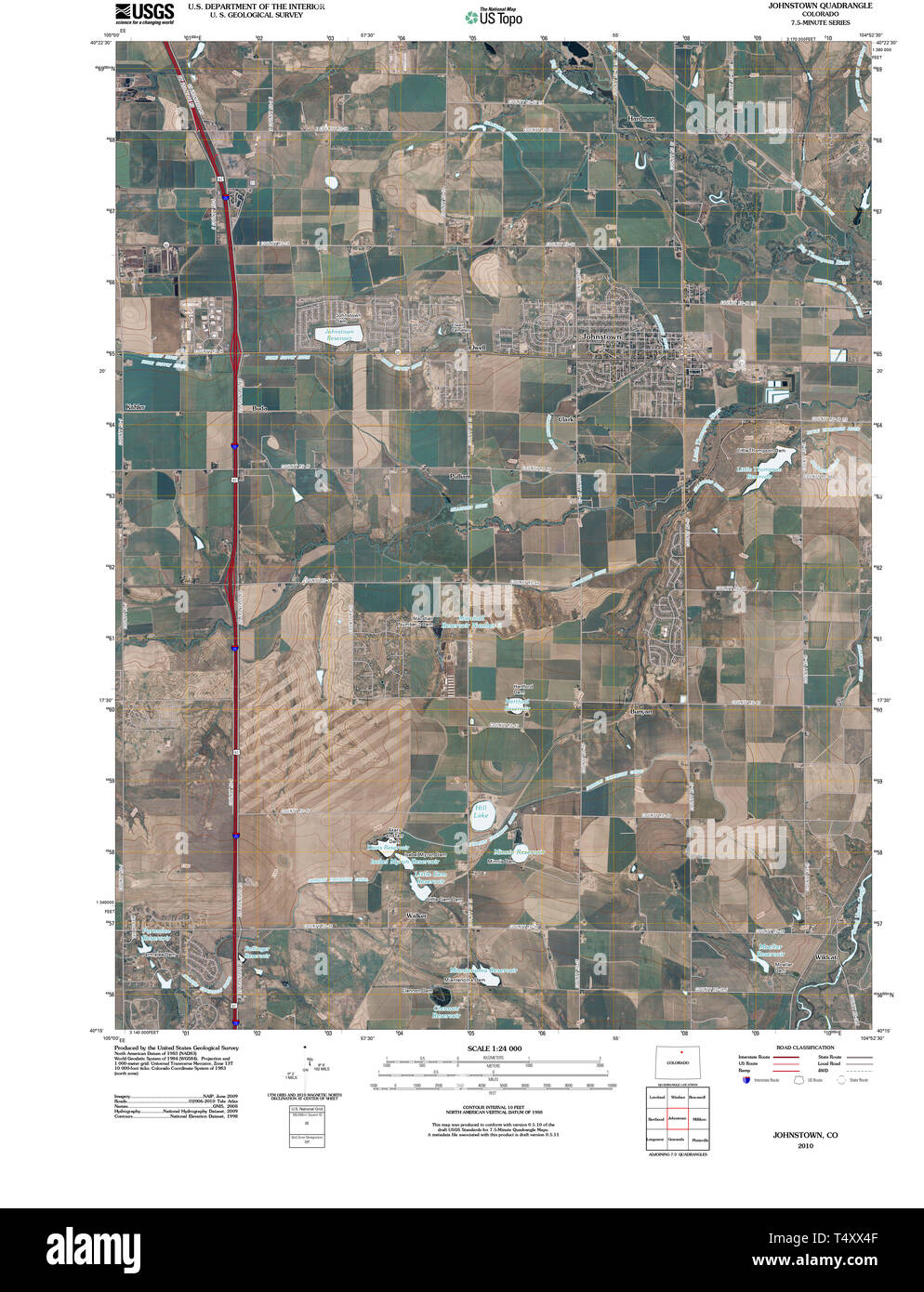 USGS TOPO Map Colorado CO Johnstown 20100831 TM Restoration Stock Photo