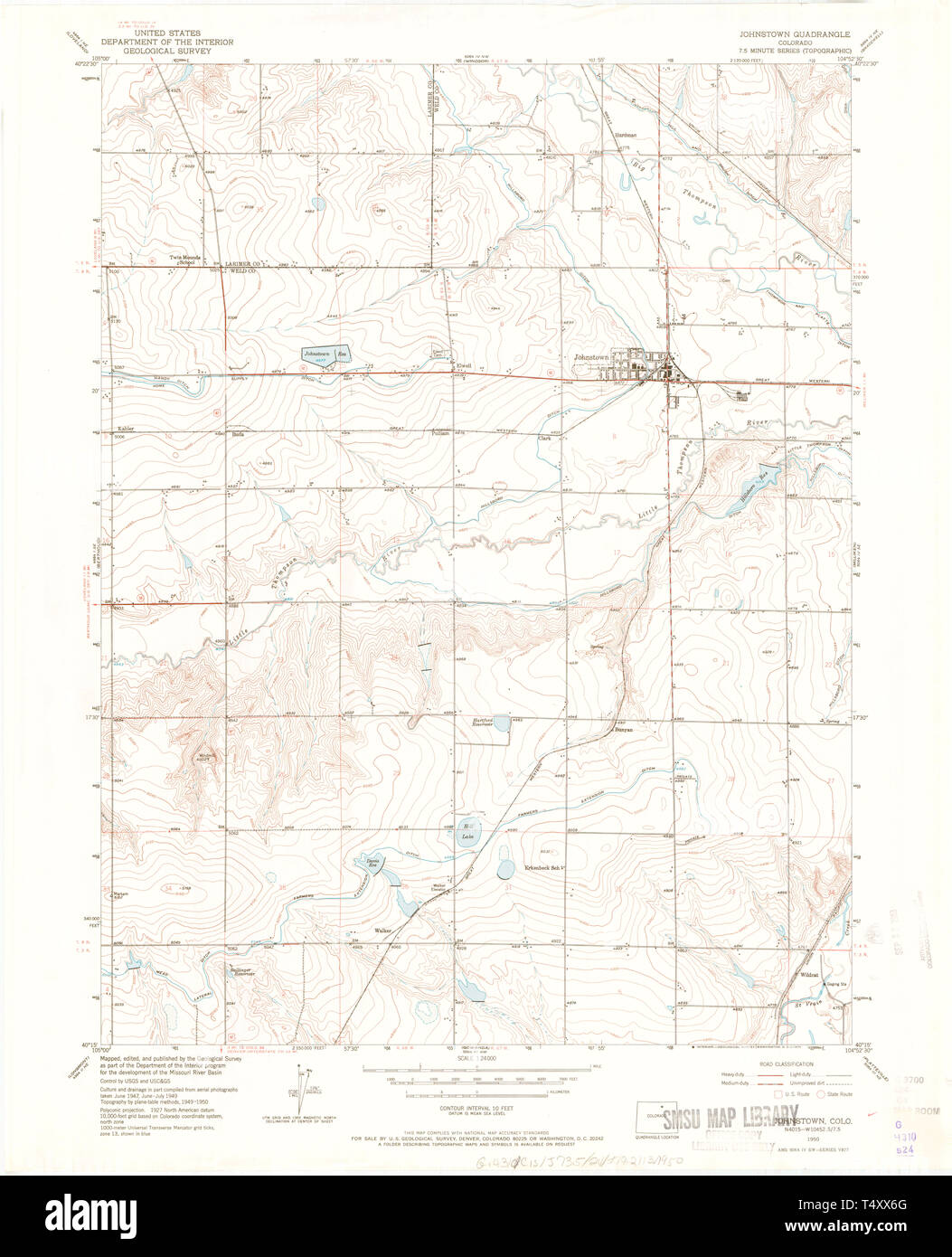 USGS TOPO Map Colorado CO Johnstown 401316 1950 24000 Restoration Stock Photo