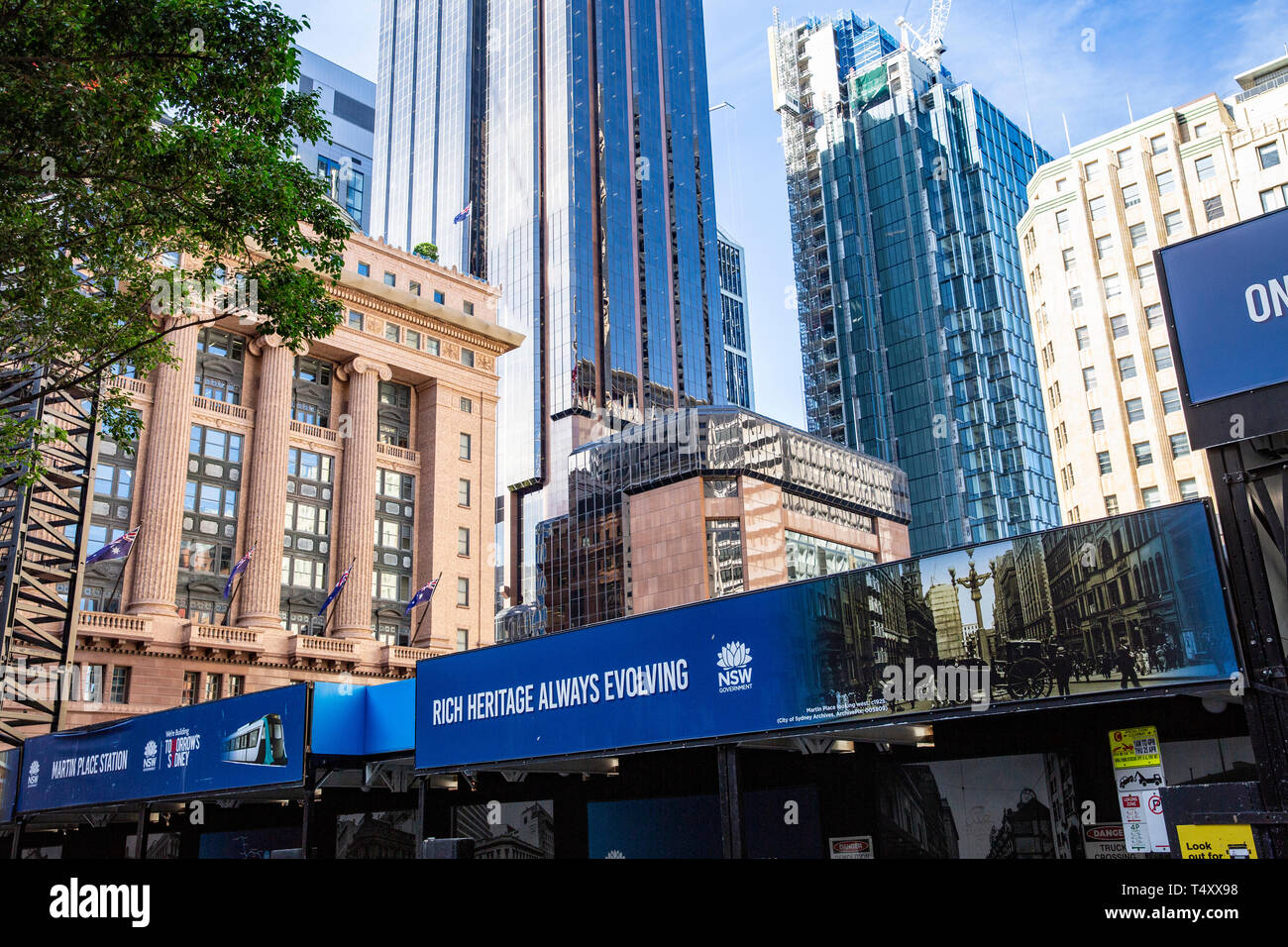 Sydney metro project, construction of Martin Place railway station in Sydney city centre,Australia Stock Photo