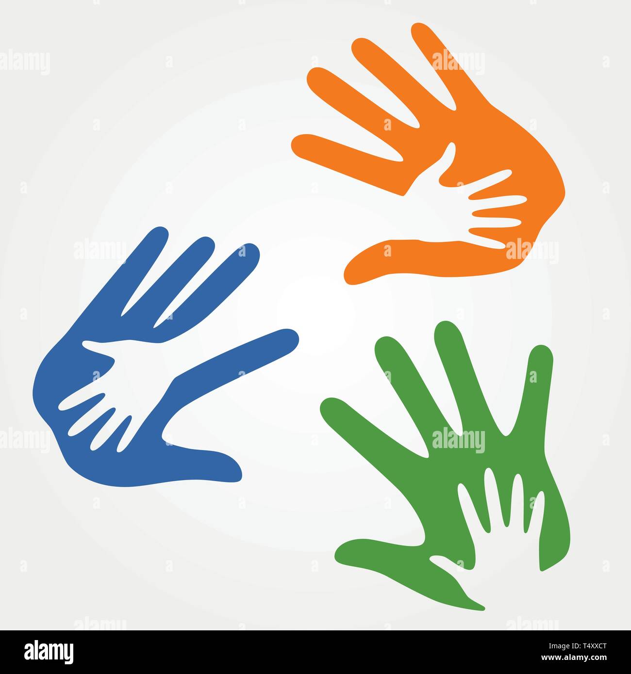 Illustration of child hand in adult hand family union, kindness