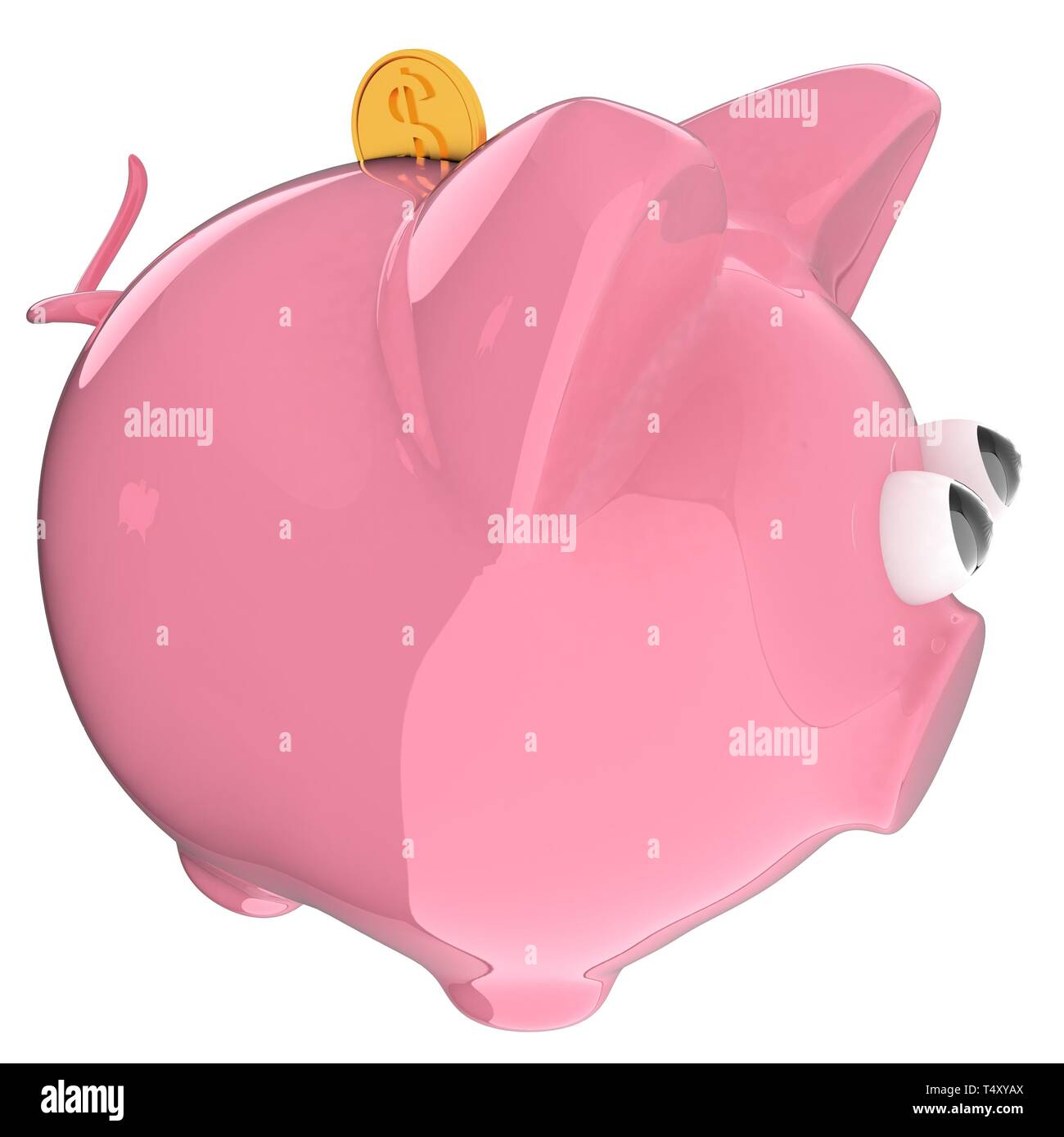Piggy bank with gold coin on white Stock Photo - Alamy