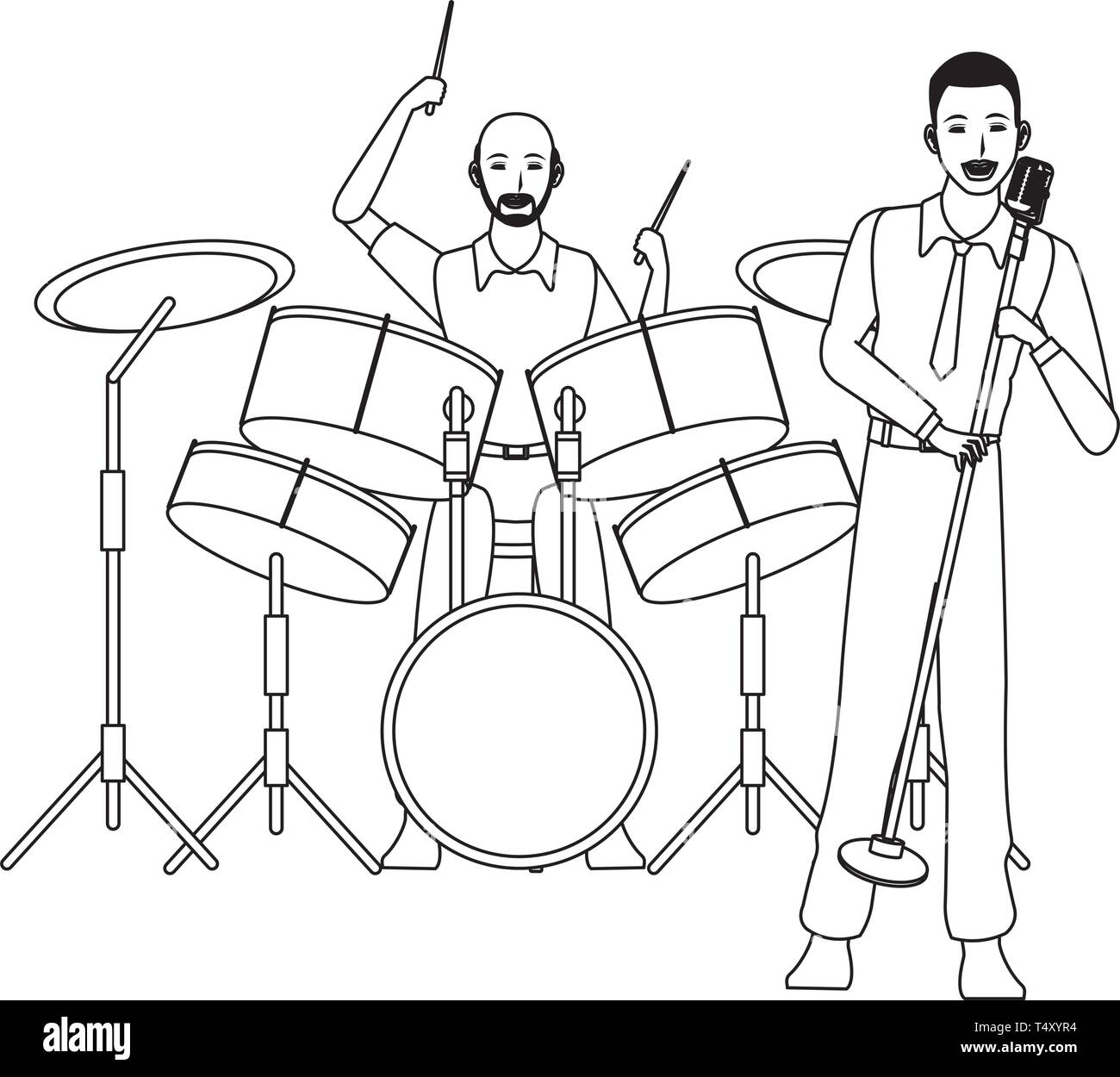 musician playing drums and singing black and white Stock Vector Image
