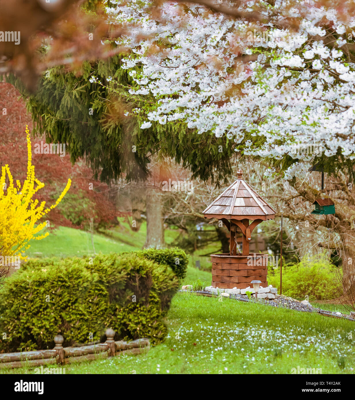Garden With A Well Located At A Home Stock Photo