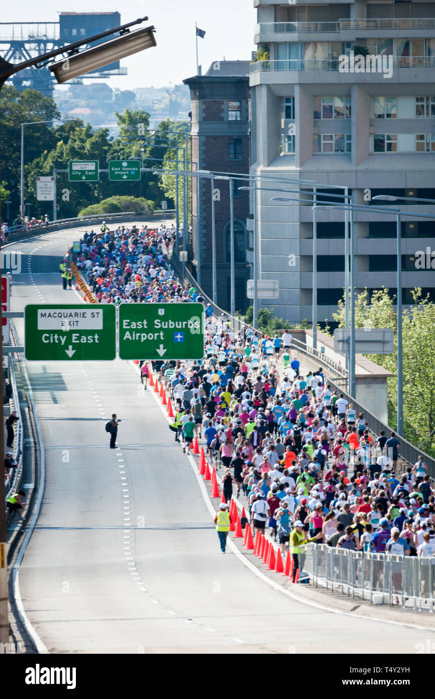 Sydney, Australia September 16 2012 Crowds run across the Sydney Harbour Bridge for a fun run