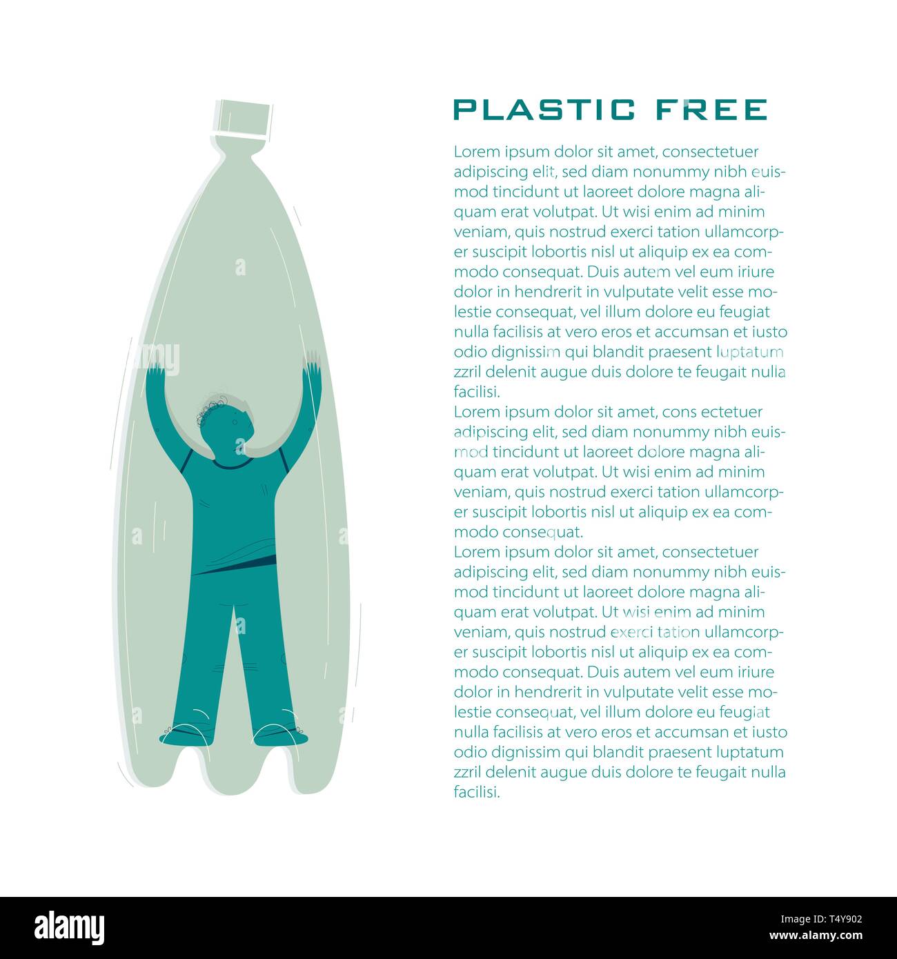 Plastic free, zero waste article vector template. Person stuck inside