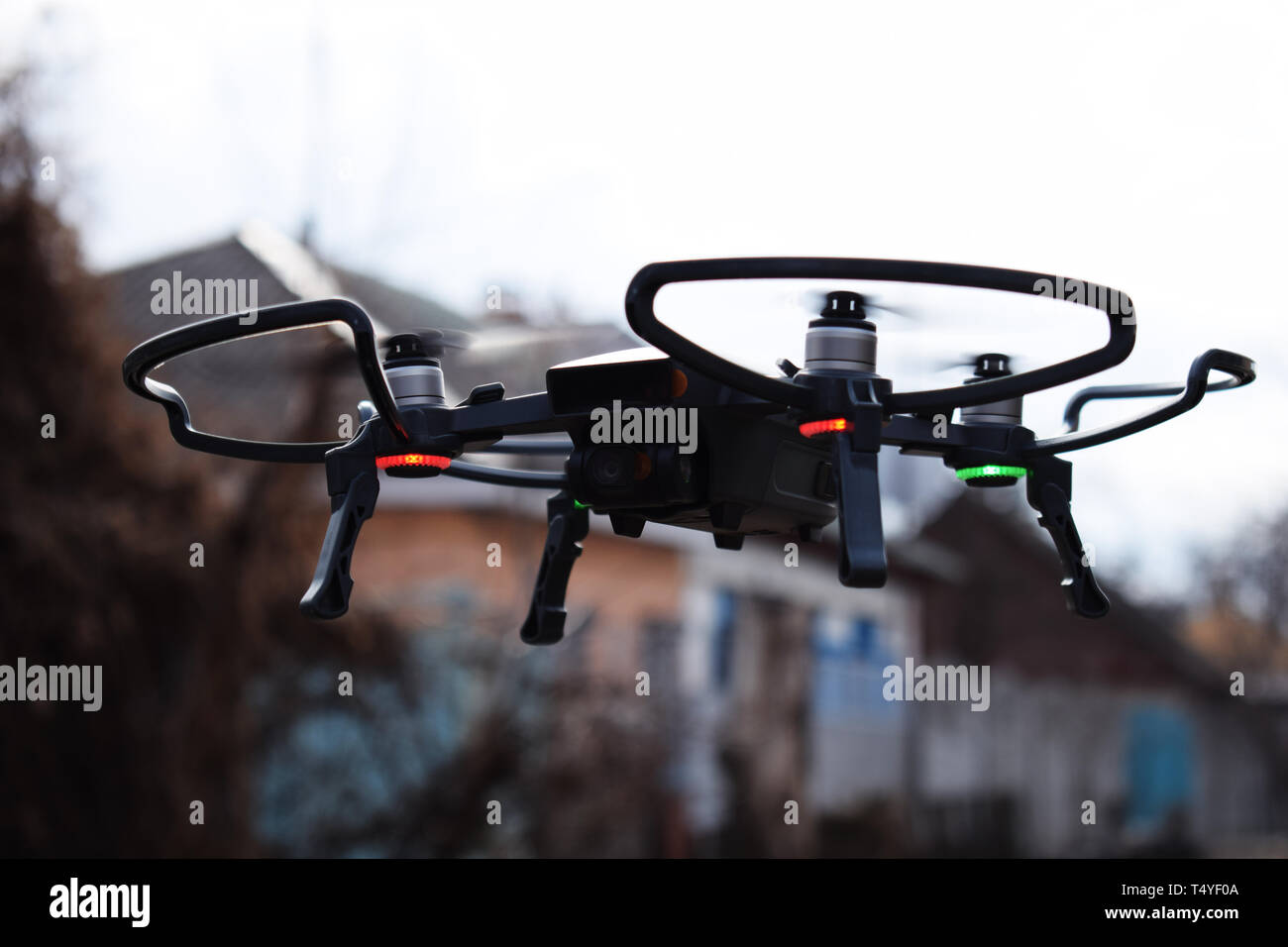 Drone in flight, new technology in the aero photo shooting. Flying drone  with camera recording video Stock Photo - Alamy
