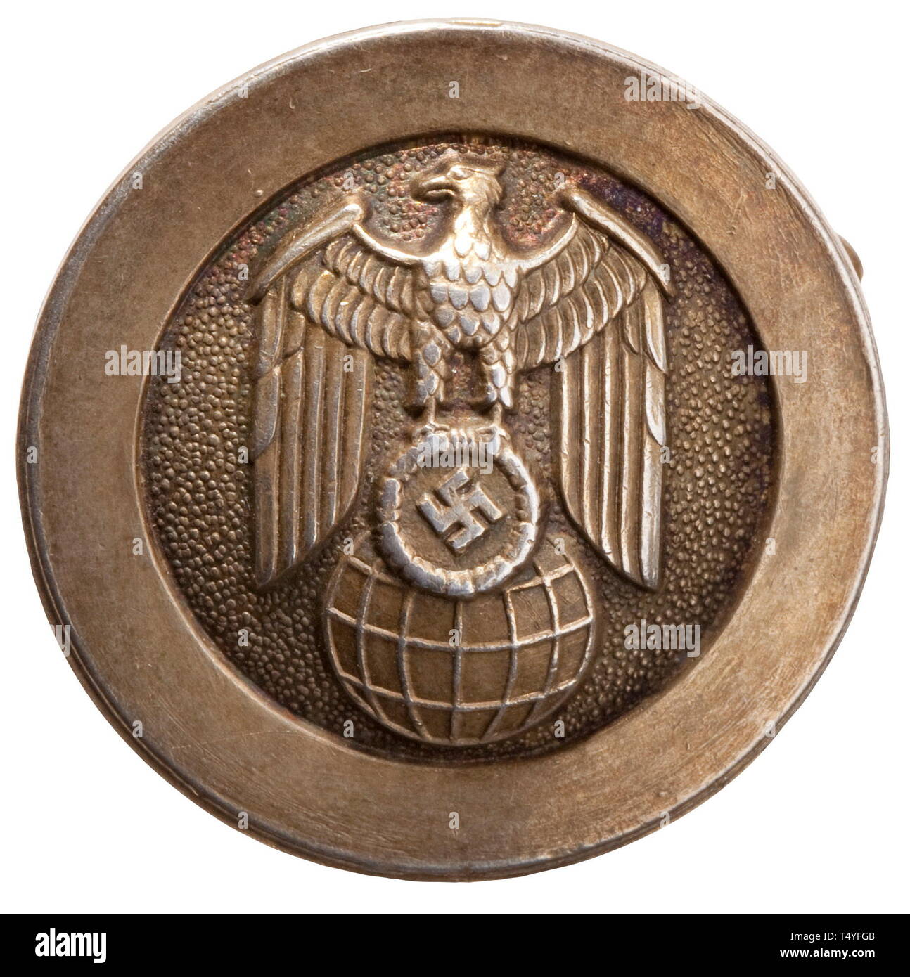 Andor Hencke (1895 - 1984) - Badge No. 1711 of the Foreign Office. Silvered non-ferrous metal, obverse national emblem of the Foreign Office, reverse attachment pin and struck number '1711'. Diameter 2.8 cm. An extremely rare badge with provenance. Cf. also the preceding lot, the documents from Hencke's estate. historic, historical, diplomacy, organisation, organization, organizations, organisations, Diplomatic service, foreign policy, Diplomatic services, object, objects, stills, clipping, cut out, cut-out, cut-outs, 20th century, Additional-Rights-Clearance-Info-Not-Available Stock Photo