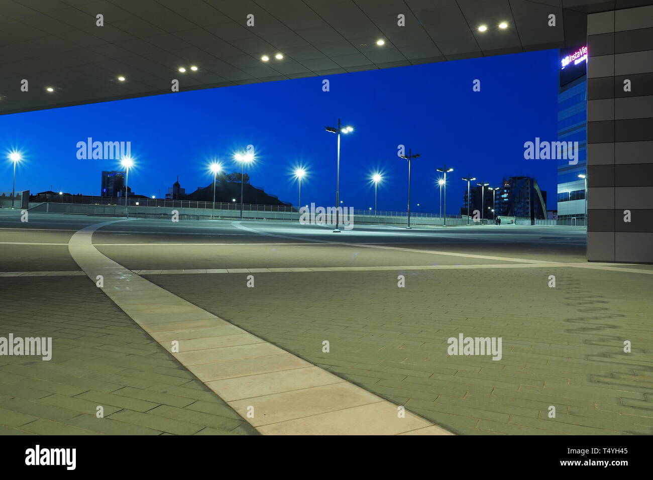 Milano Portello, new modern area, lampost and lights in the night Stock Photo