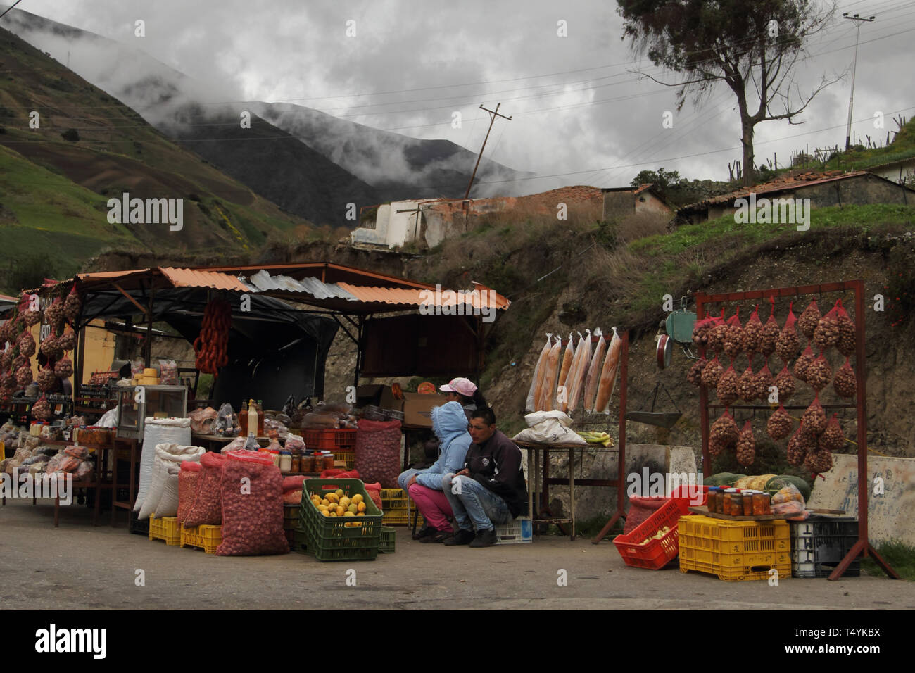 Merida, Venezuela - April 7, 2017: Local farmers selling the vegetables