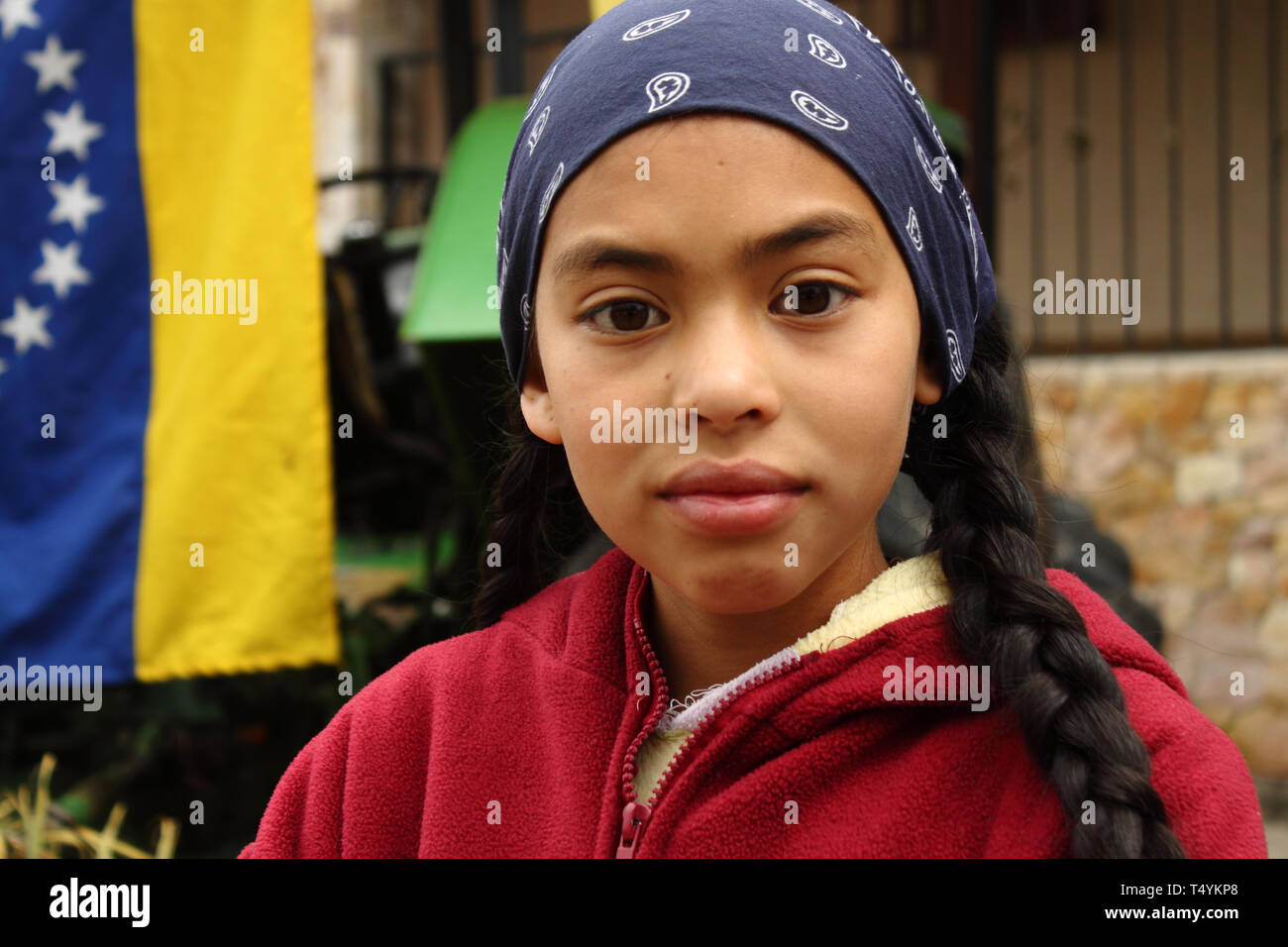Merida, Venezuela - May 15, 2017: Portrait of a young Venezuelan girl in Mucuchies village. Stock Photo