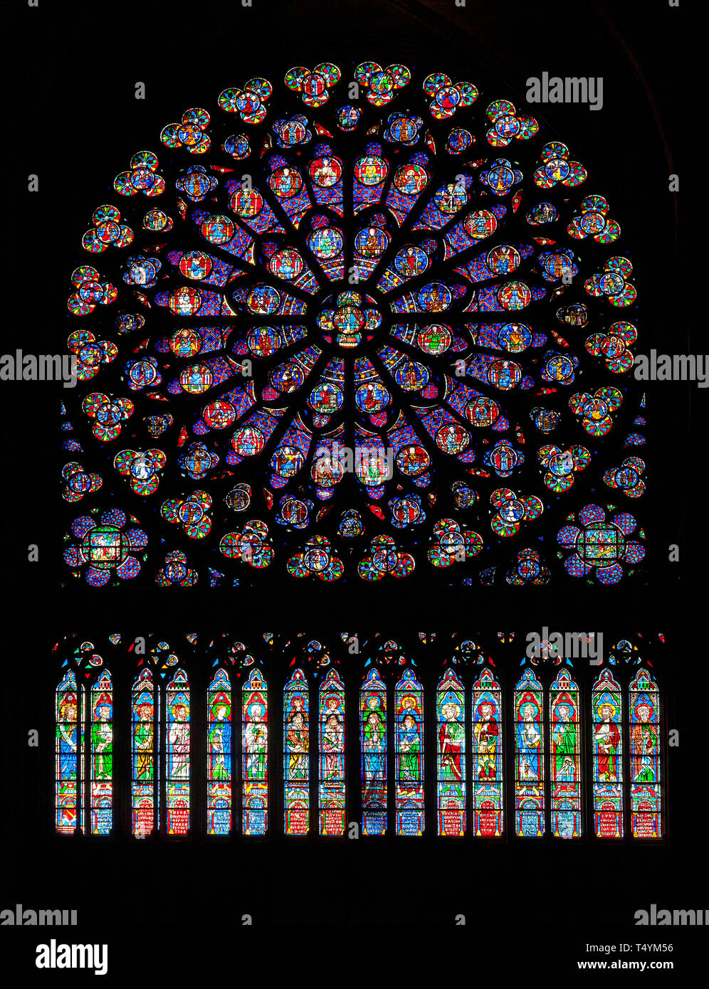 PARIS - OCTOBER 25, 2016: South rose window of Notre Dame cathedral Stock Photo