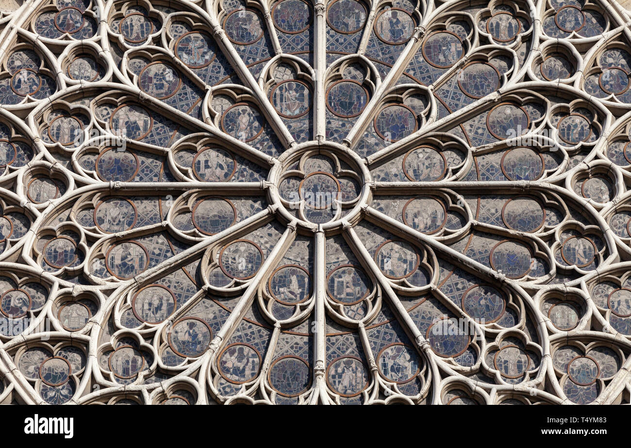 PARIS - OCTOBER 25, 2016: South rose window of Notre Dame cathedral Stock Photo