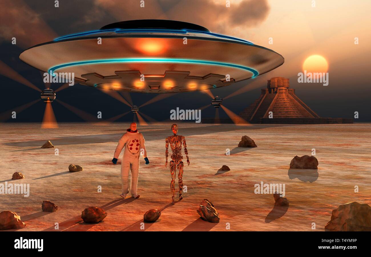 Advanced Humanity Travelling Through Time & Space Stock Photo