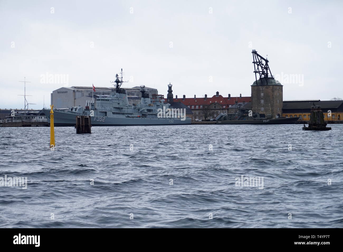 HDMS Peder Skram Naval Museum and the Masting Crane, Copenhagen, Denmark Stock Photo