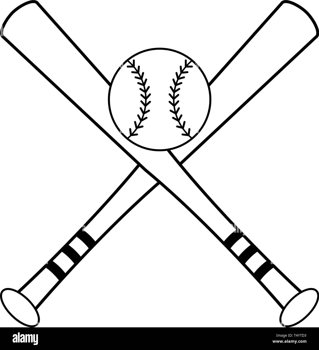 Baseball bats crossed with ball symbol in black and white Stock Vector