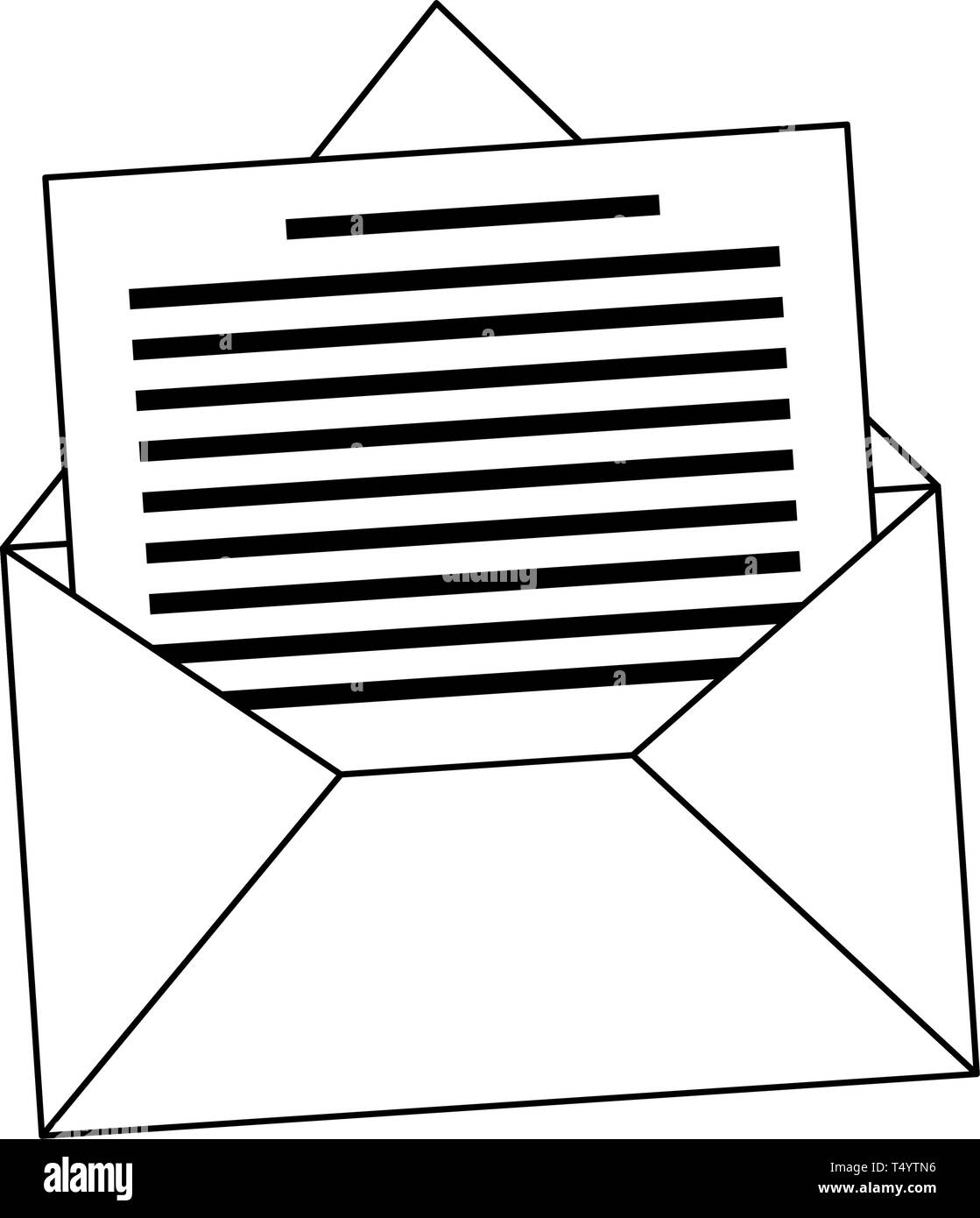 Envelope open with letter symbol in black and white Stock Vector Image