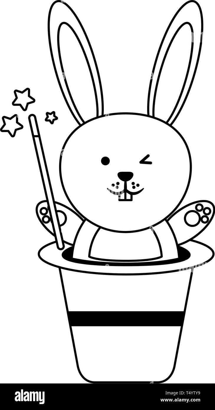 Magic Rabbit Hat Coloring Rabbit in magician hat with stick in black and white Stock Vector Image ...