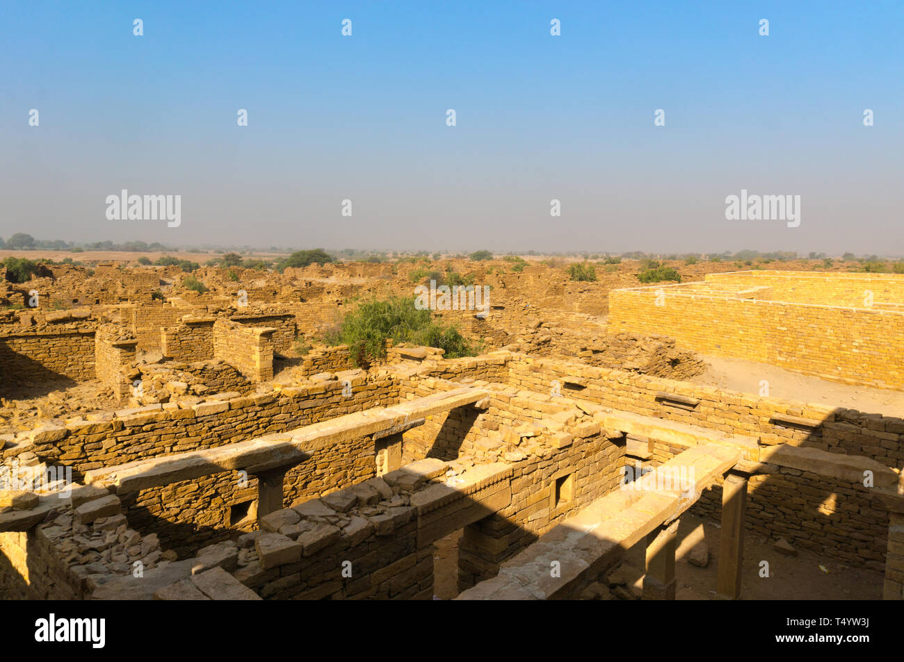 Aerial shot of the haunted ruins of kumbalgarh jaisalmer, Rajasthan, India. This popular tourist destination is said to be haunted and a scary heritag Stock Photo