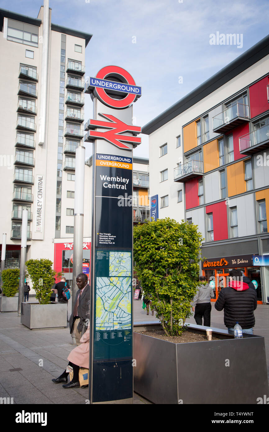Signage outside Wembley Central Station, a tube, train and Overground station in the London suburb Stock Photo