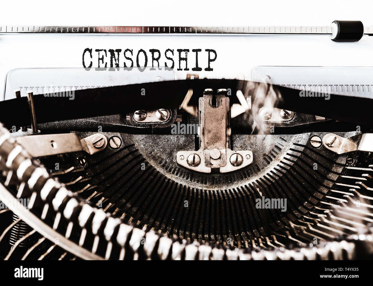 close-up of word CENSORSHIP written on old manual typewriter Stock Photo