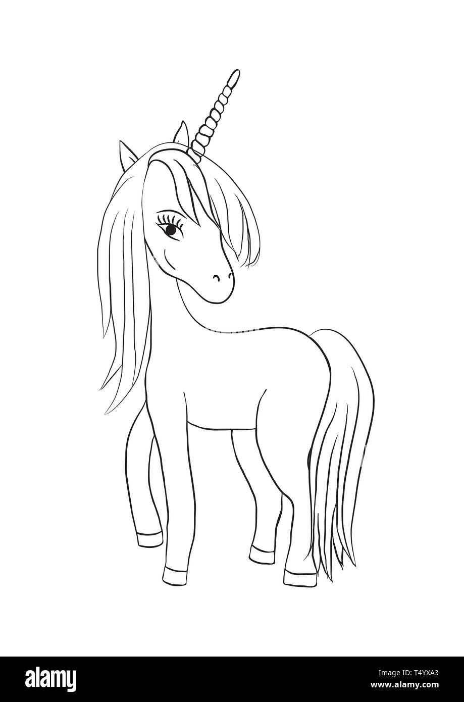 Illustration with cute mystic unicorn animal. Black-and-white Simple line  icon, coloring page. Magic, fantasy, party, children's game, studying theme  Stock Photo - Alamy