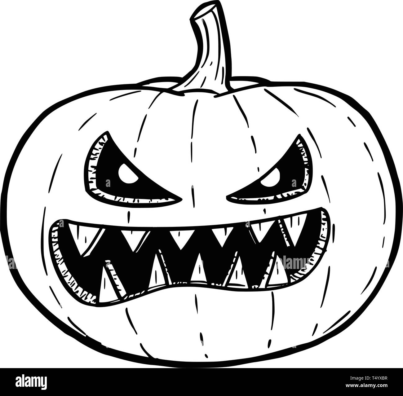 Cartoon drawing conceptual illustration of crazy Halloween monster pumpkin. Stock Vector