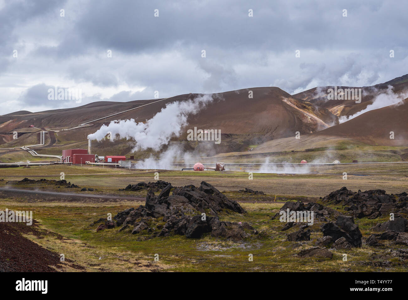 Units of Kroflustod - Krafla geothermal power plant close to the Krafla Volcano in Iceland Stock Photo