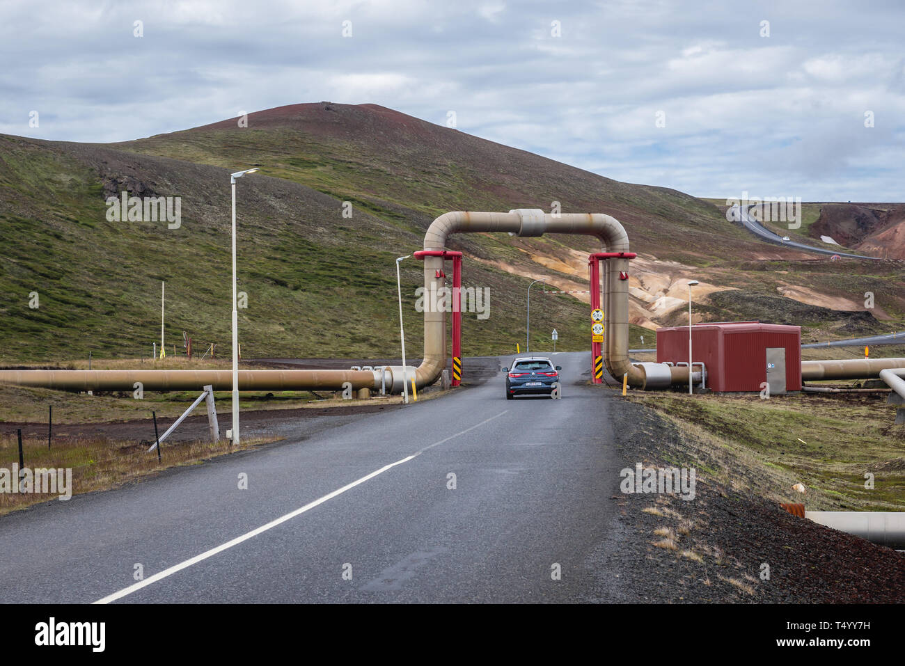 Road 868 next to Kroflustod - Krafla geothermal power plant close to the Krafla Volcano in Iceland Stock Photo