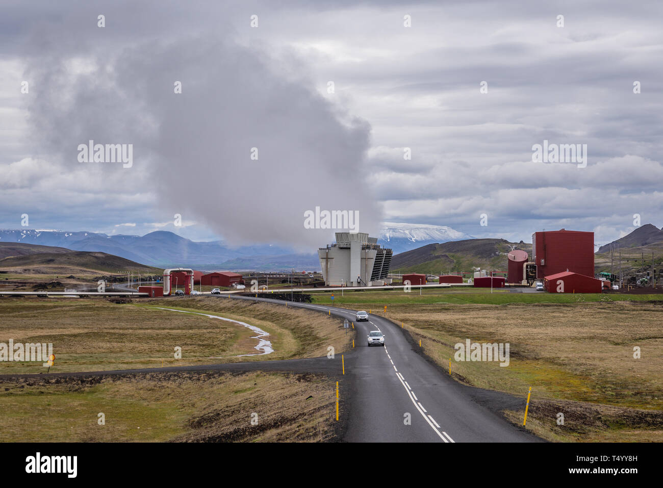 Road 868 near Kroflustod - Krafla geothermal power plant close to the Krafla Volcano in Iceland Stock Photo
