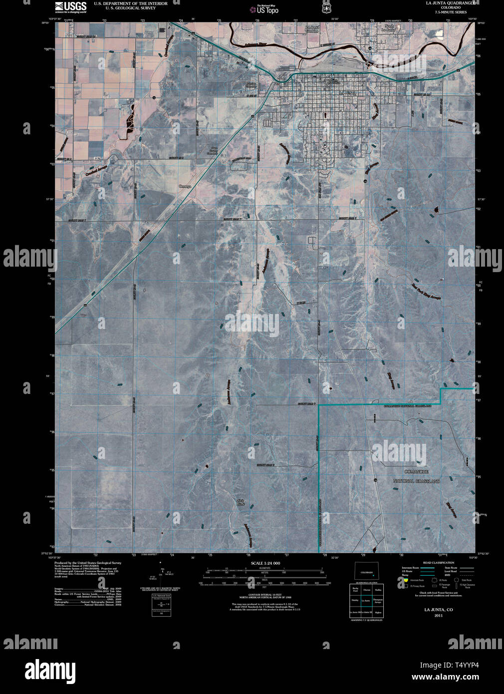 USGS TOPO Map Colorado CO La Junta 20110211 TM Inverted Restoration Stock Photo