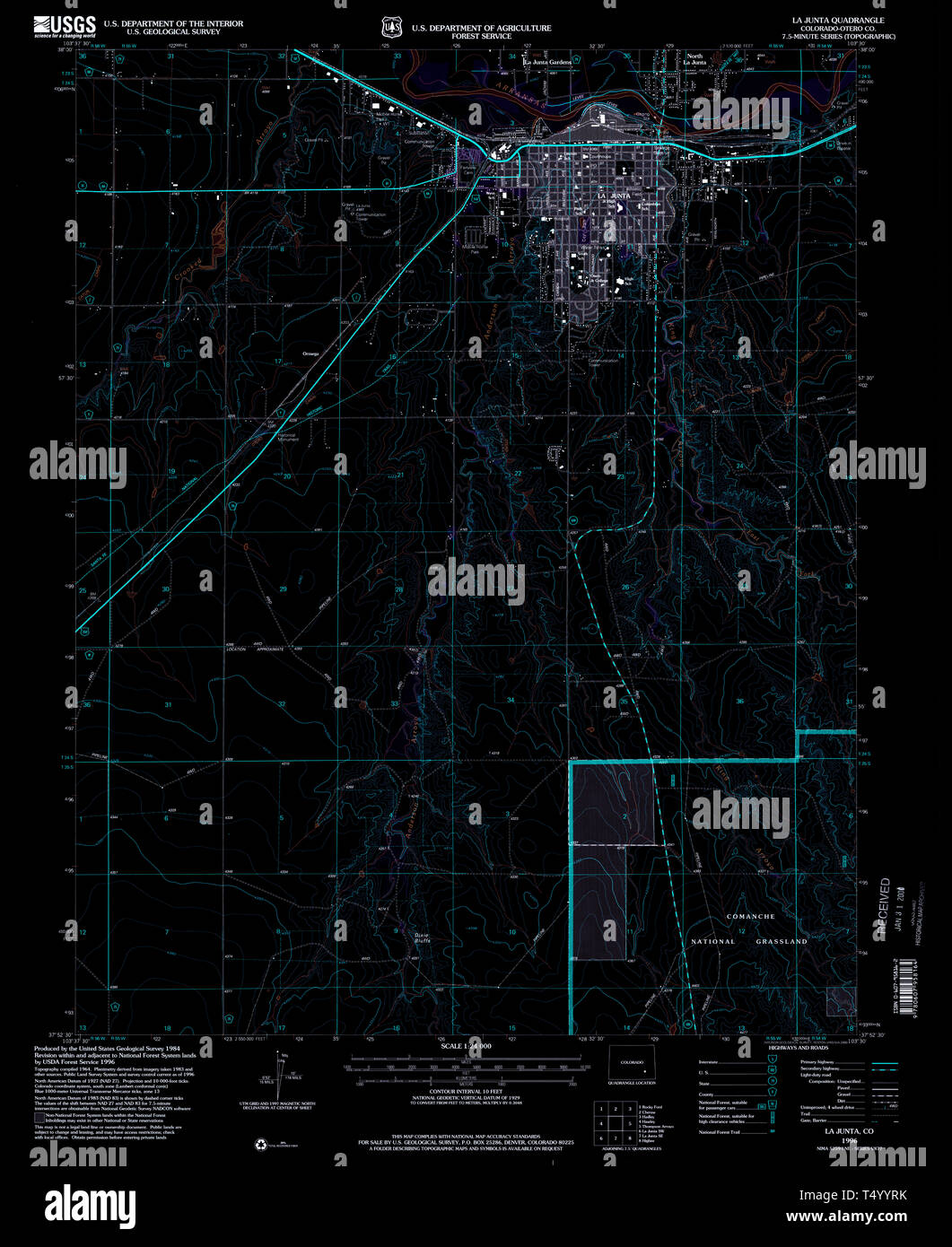 USGS TOPO Map Colorado CO La Junta 233506 1996 24000 Inverted Restoration Stock Photo